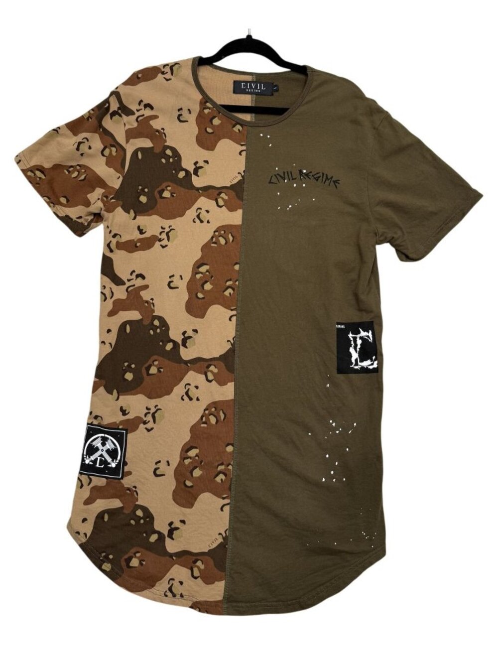 Civil Regime T Shirt Dress Half Camo Olive Green Graphic Women's Size L